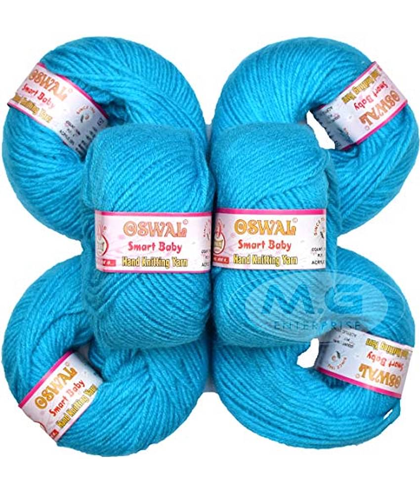 Oswal 100% Acrylic Wool AzureWL (6 pc) Smart Baby 4 ply Wool Ball Hand Knitting Wool/Art Craft Soft Fingering Crochet Hook Yarn, Needle Knitting Yarn Thread Dyed