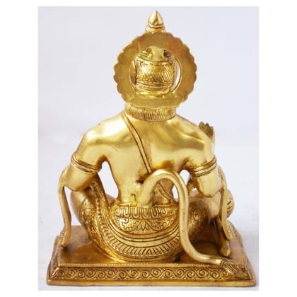 Brass Sitting Hanuman Ji Idol - Spiritual Worship Murti, Height : 9.5 Inch (BSMAS1104 A)