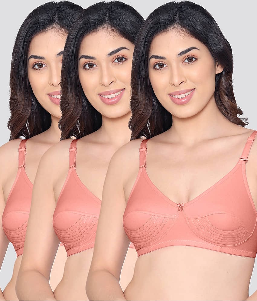 Kalyani Pack of 3 Cotton Blend Non Padded Women's Everyday Bra ( Orange ) PRANIKA