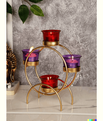 METAL MESTERY Multicolour Table Top Metal Tea Light Holder - Pack of 1