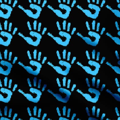Blue Hands Print Fabric-Cotton
