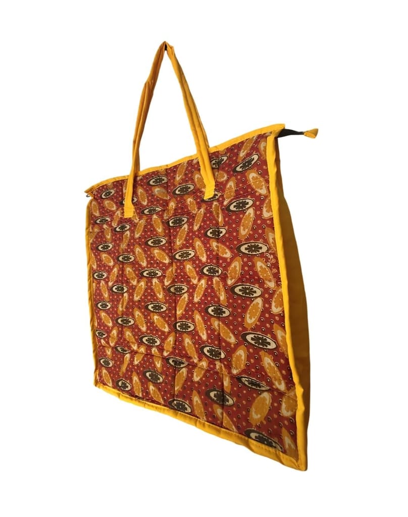 KALAMKARI  Handcrafted Quilted Cotton Tote Bag with Zipper Closure and Double Handles