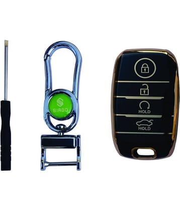 SIAGO Soft TPU Car Key Cover Compatible for Kia Seltos | Sonet | Carens 4 Button Smart Key with Key Chain
