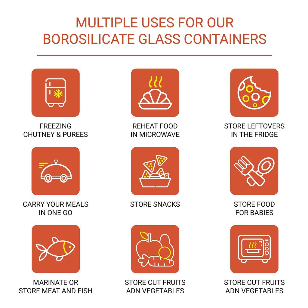 Femora Borosilicate Glass Microwave Safe Rectangle Container Multipurpose Lunch Box for Office, Blue, 400 ml (3 Container-Black)