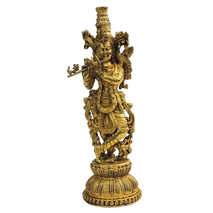Brass Krishna Murti God Idol � Traditional Home Temple Decor, Height : 11 Inch (BSMAS1818 E)