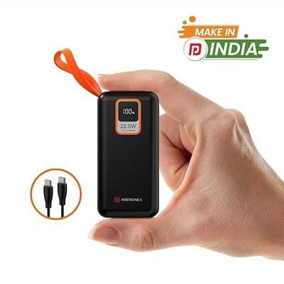 Portronics Ampbox 10K 10000 mAh Nano Power Bank with 22.5W,Type C Input, Wake Up Button(Black)