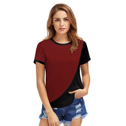 Women's Polyester, Knitting Western Wear T Shirt L (Maroon)