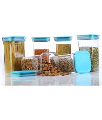 NCMART - Square Airtight Multicolor Plastic Food Container ( Set of 6 ) - 1100 ml