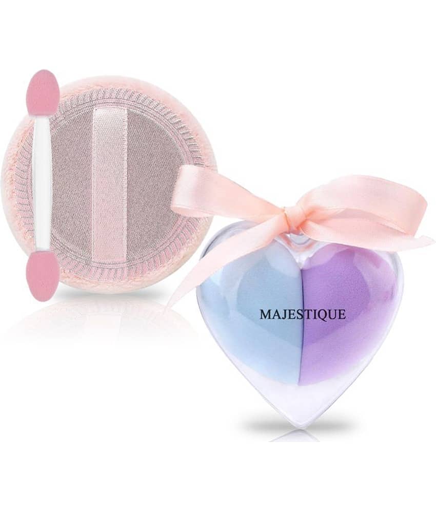 Majestique Cushion Powder Puff & Heart Shape Beauty Blender For Liquid, Cream, And Powder 3Pcs Set