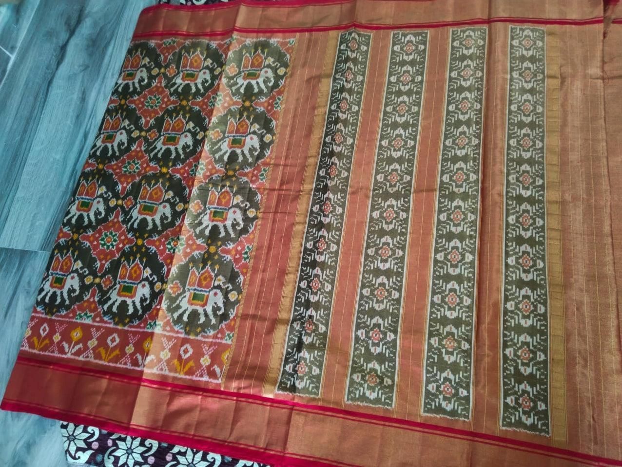 Pochampally Ikat Silk Black Red Saree