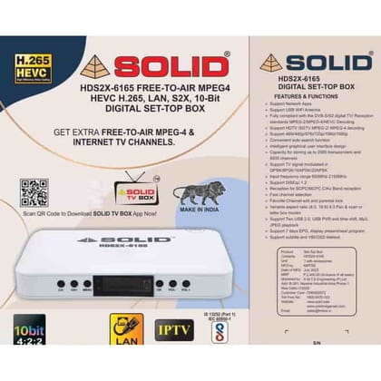 SOLID HDS2X-6165 H.265 10Bits HEVC S2X FullHD FTA Set-Top Box SOLID HDS2X-6165 H.265 10Bits HEVC S2X FullHD FTA Set-Top Box