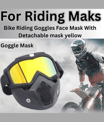 Aksmit ( Pack Of 1 ) Goggle mask Anti Scratch UV Protective Face Mask, Bike Riding Goggles Mask with Detachable Face Mask, Adjustable Elastic Strap Goggles Mask for Helmet (Yellow)