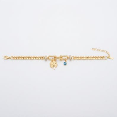 Clover & Evil Eye Charm Bracelet | Gold-Tone Anti-Tarnish Imitation Jewellery