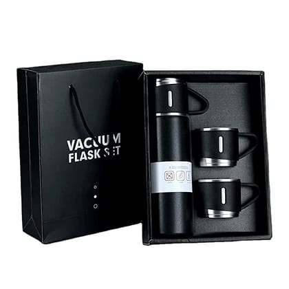 Stainless Steel Vacuum Flask Set with 3 Steel Cups Combo 500ml  by GIR FARMER