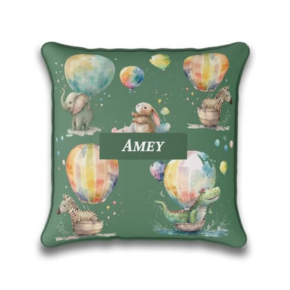 Balloon Safari Cushion Cover (kids)-Emerald / 16 Inches / Satin