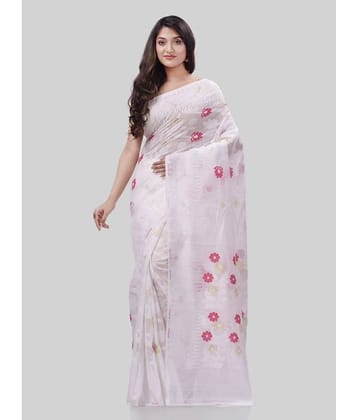 Desh Bidesh Cotton Self Design Saree Without Blouse Piece ( White )