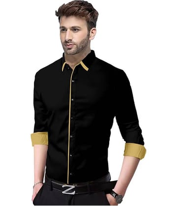 P&V - Black Cotton Slim Fit Men's Casual Shirt (Pack of 1 )
