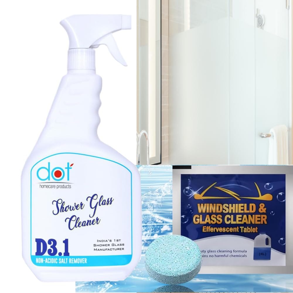 DOT Shower Glass Cubicle Cleaner for Bathroom Shower Doors 800ml + 5 Car Glass Wash Tablets upto 20 litres