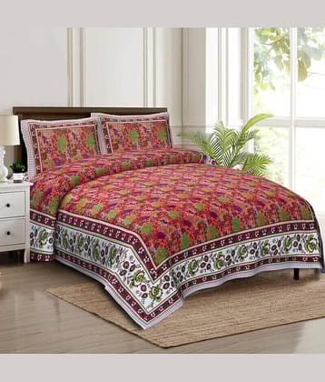 CLOTHORO Cotton 1 Double King Bedsheet with 2 Pillow Covers ( Multicolor )