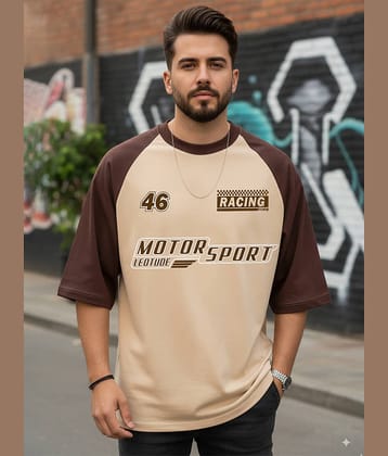 Leotude Men Cotton Blend Oversized Fit Printed T-Shirt ( Beige )