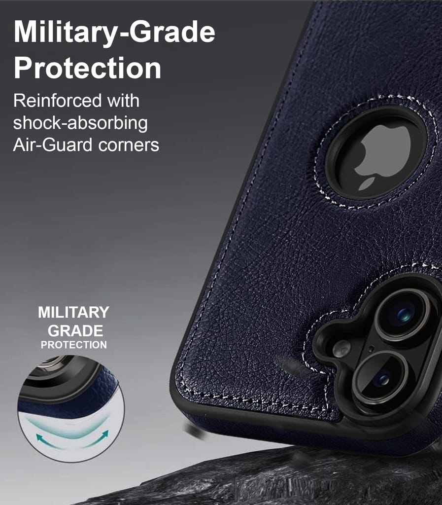 LIRAMARK PU Leather Flexible Back Cover Case Designed for iPhone 16