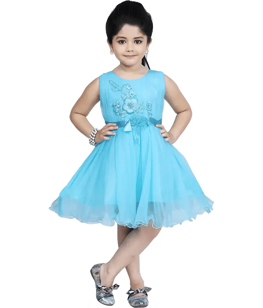 VELION Pack of 1 Baby Girls Net Frock ( Light Blue )