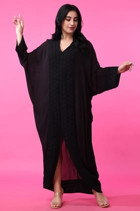 Black Solid Semi-sheer Kaftan-L / Black