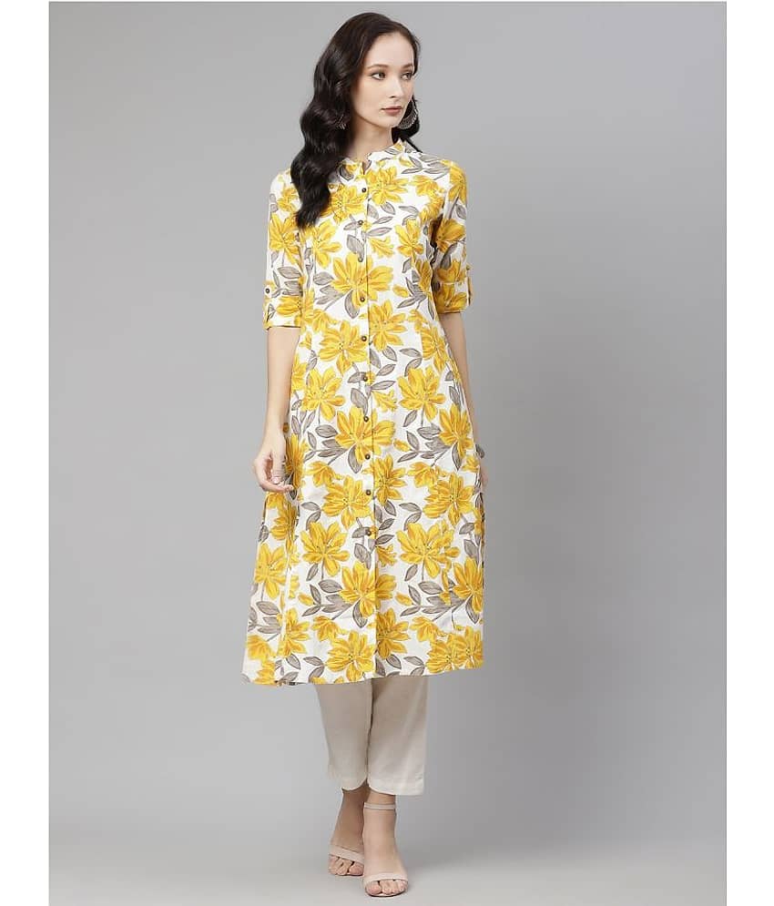 Divena - White Cotton Women's Front Slit Kurti
