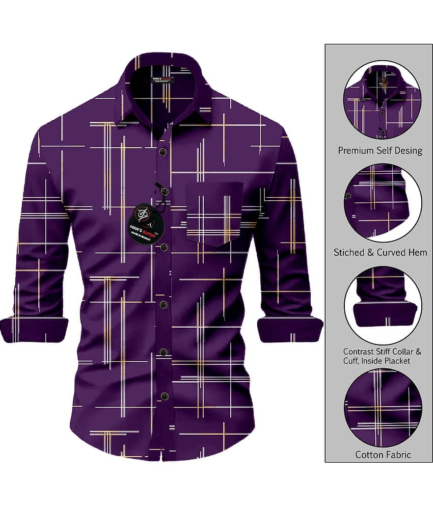 MAN'S SUITUP Viscose Regular Fit Printed Full Sleeves Men's Casual Shirt - Purple ( Pack of 1 )