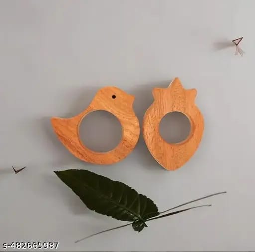 Shreeja Shilpcraft Eco-friendly Neem Wood Teether Bird, and Strawberry Shaped Teething Toy