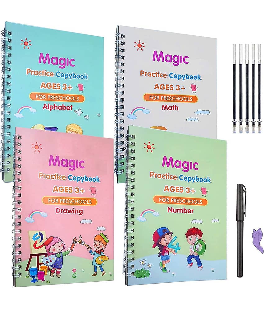 Magic Practice Copybook, Number Tracing Book For Preschoolers With Pen, Magic Calligraphy Copybook Set Practical Reusable Writing Tool Simple Hand Lettering (4 BOOKS WITH 5 REFILLSS) Pop-Up – 1 January 2000