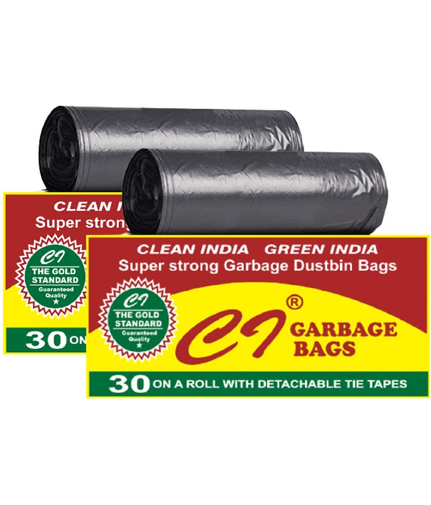 C-I 60 pcs Premium Quality Medium Garbage Bags - 2 packs of 30 Pcs - 60 pcs - 19X21 Black Medium Disposable Garbage Trash Waste Dustbin Kitchen Bags & Covers