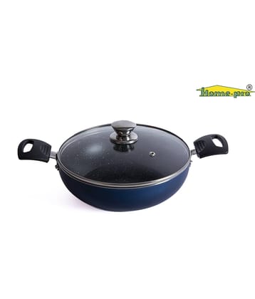 HomePro - Non-stick premium Kadai / kadhai with glass lid, , 4 Layer Coating 3mm thick, Diameter 24.5cm PFOA free and food grade, Gas Stove and Induction compatible, Blue