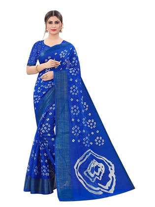 Generic Women's Cotton Silk Saree with Blouse (Sky Blue, 5 - 6 Mtrs)