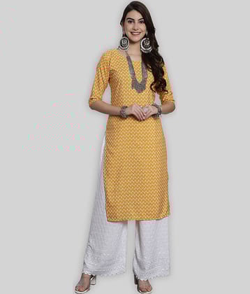 7Threads Crepe Printed Straight Women's Kurti - Yellow ( Pack of 1 )