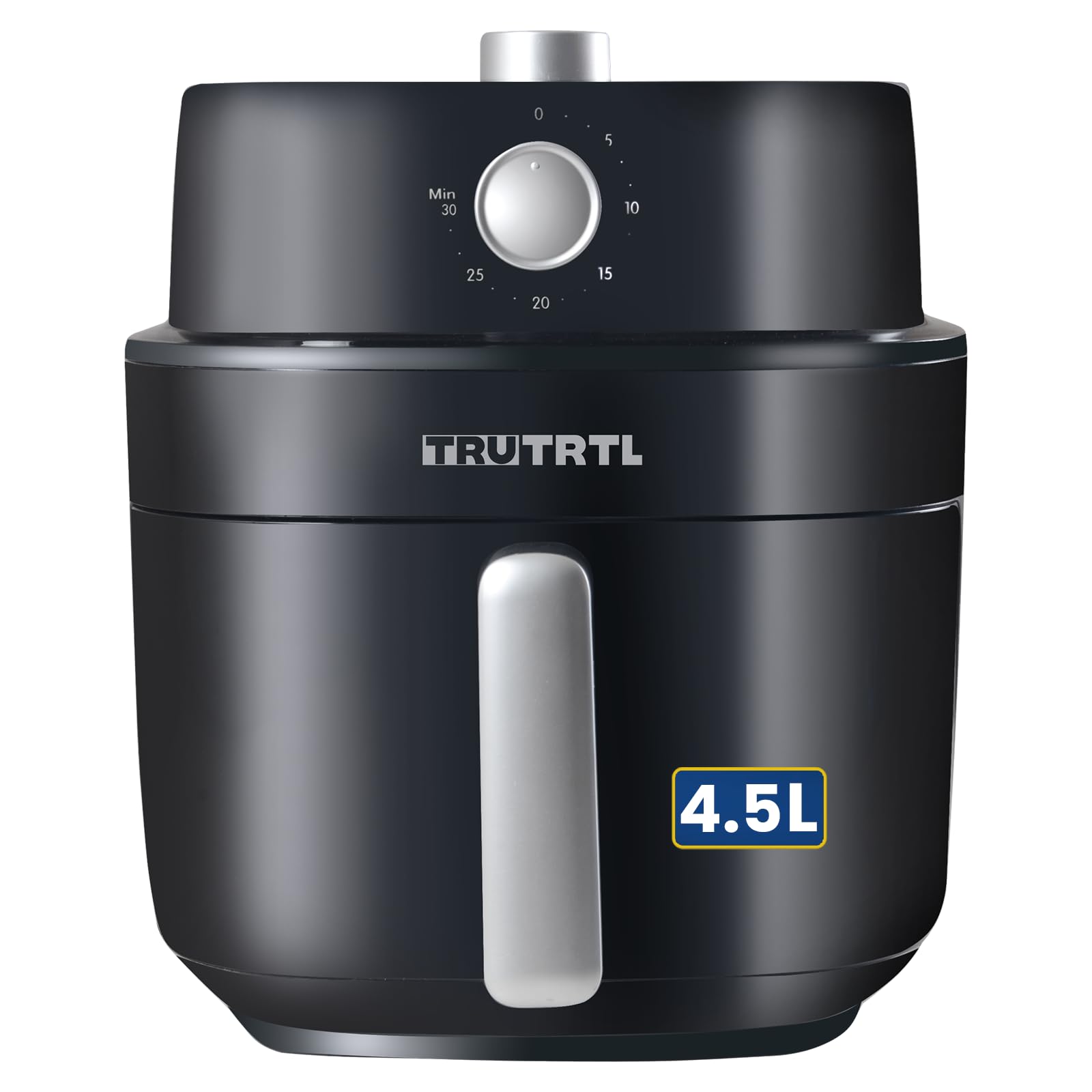 truTRTL Manual Air Fryer for Home | Actual 4.5 Liter | 1400 Watt | 1 Year Warranty | Uses 90% less Oil | Time & Temp Control Knobs | Glossy Black