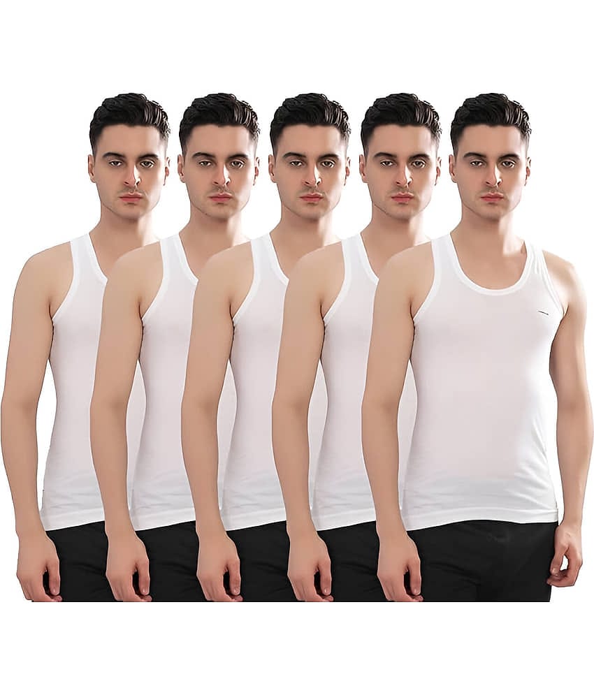 kaseera Pack of 5 Cotton Blend Basic Vest For Men ( White )