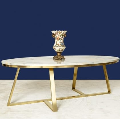 Elegance PVD Studio PVD Marble Finish Oval Shape Center Cum Coffee & Tea Table for Dinng Room, Living Room, Guest Room, Hotels, Cafe with Stainless Steel Legs | 127 L X 64 W X 46 H CM