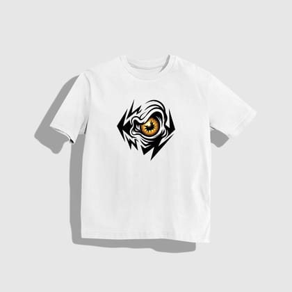 Shock eye- Round Neck Drop Shoulder Graphic Printed Oversized Cotton T-shirt-S / White