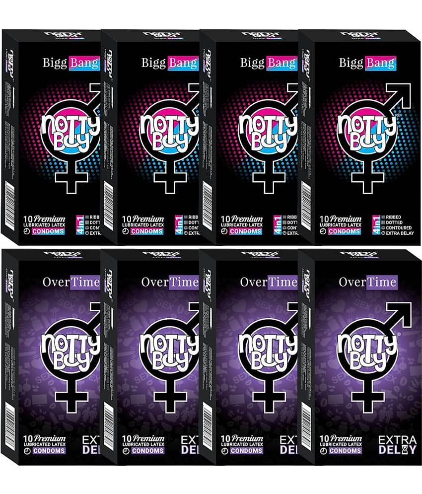 NottyBoy 4 IN 1, Dotted, Long Lasting, Extra Time, Ribbed, Contour Condoms For Men - 80 Units