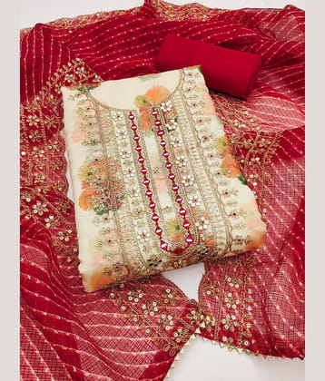 Rangtulika Ethnics Women Chanderi Unstitched Dress Material ( Cream )