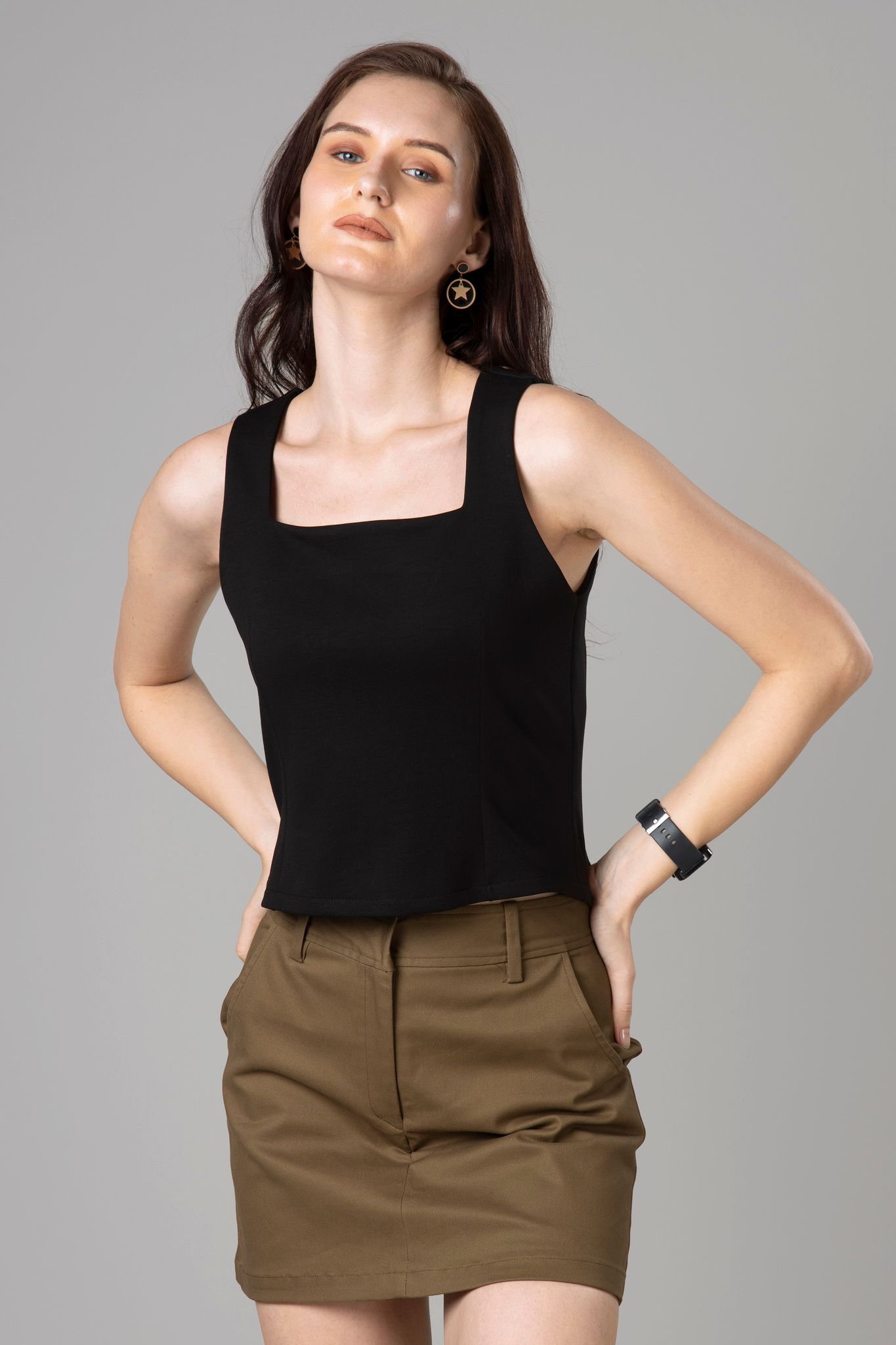 Women's Solid Tank Top For Effortless Versatility-XXS / Black / ST013-PLSC03-0.5-THB04-NIL-ZIP-1