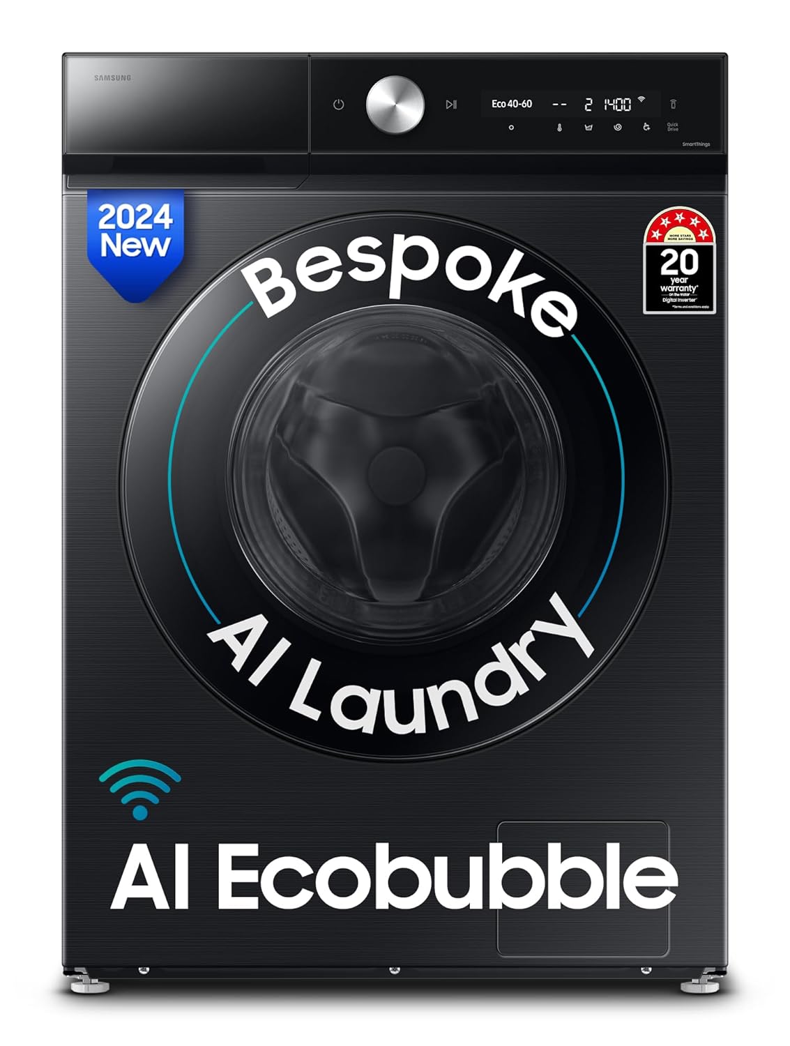 Samsung 12 kg, 5 Star, AI Ecobubble, Super Speed, Wi-Fi, Hygiene Steam with Inbuilt Heater, Digital Inverter, Fully-Automatic Front Load Washing Machine (WW12DB8B54GBTL, Black)