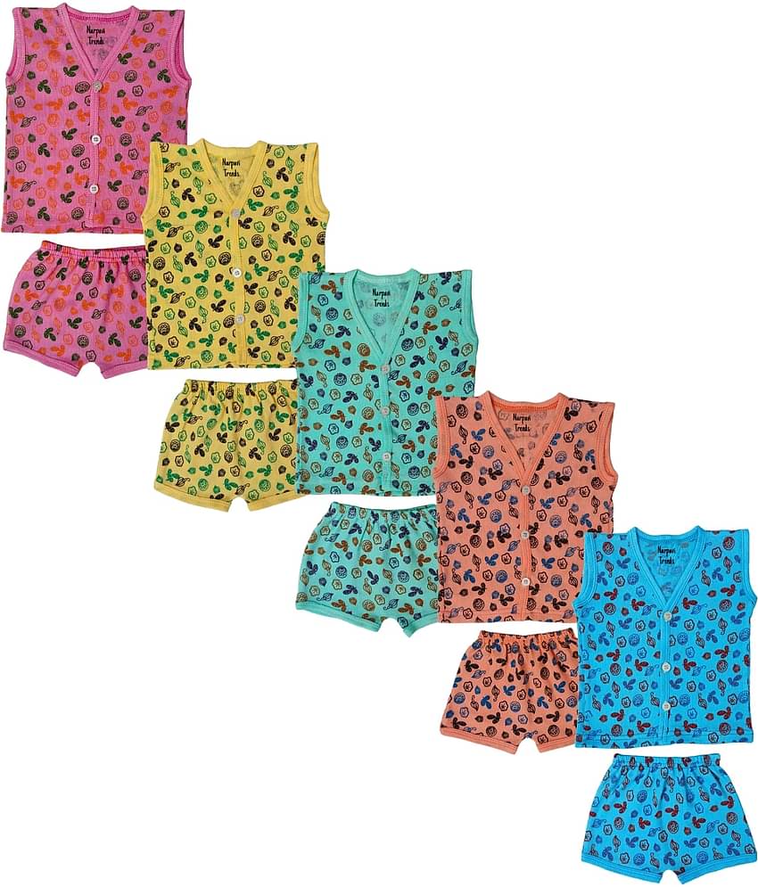 NARPAVI TRENDS Pack of 5 Unisex for Baby Cotton Bodysuit ( Multicolor )
