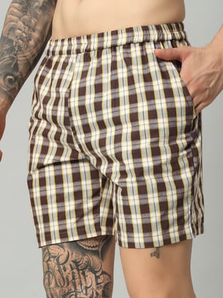 OWO THE LABEL Men’s Cotton Lycra Boxer Shorts – Comfort and Style in Multicolor Checks-S
