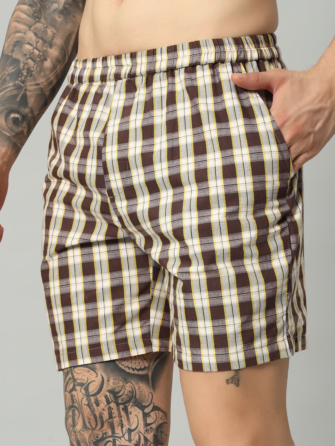 OWO THE LABEL Men’s Cotton Lycra Boxer Shorts – Comfort and Style in Multicolor Checks-S