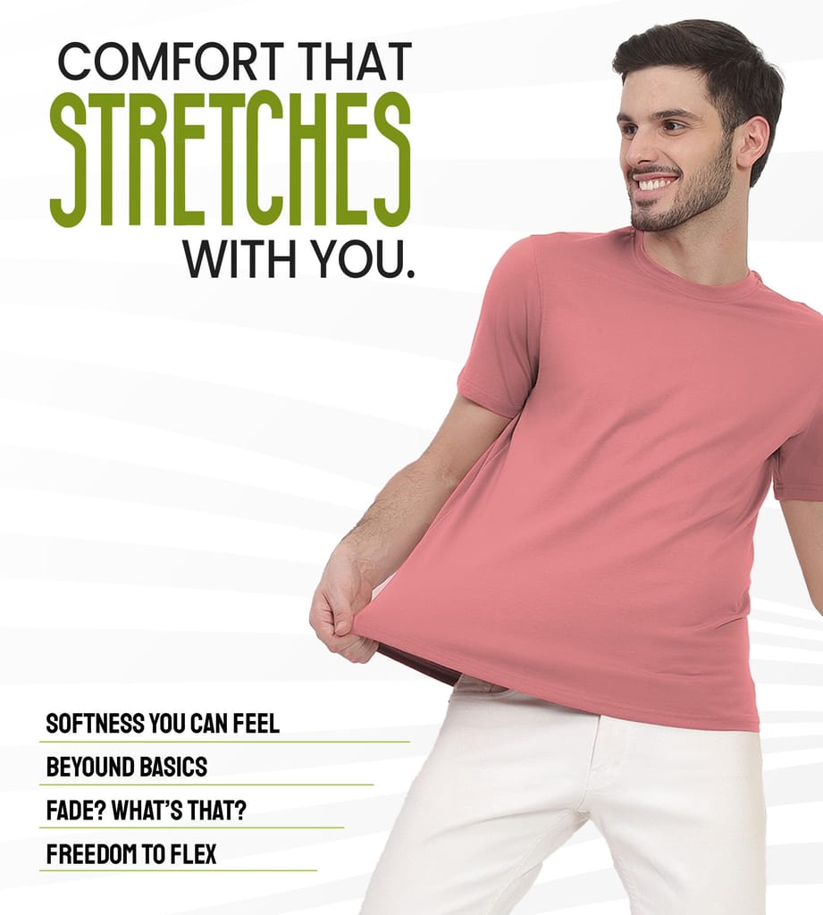 Freecultr Truly Classic Organic Men's Cotton T-Shirt | Solid Round Neck Half Sleeve | Plain Stylish t Shirts | Regular Fit | Casual T Shirt for Man Pack of 1-Dusty Pink
