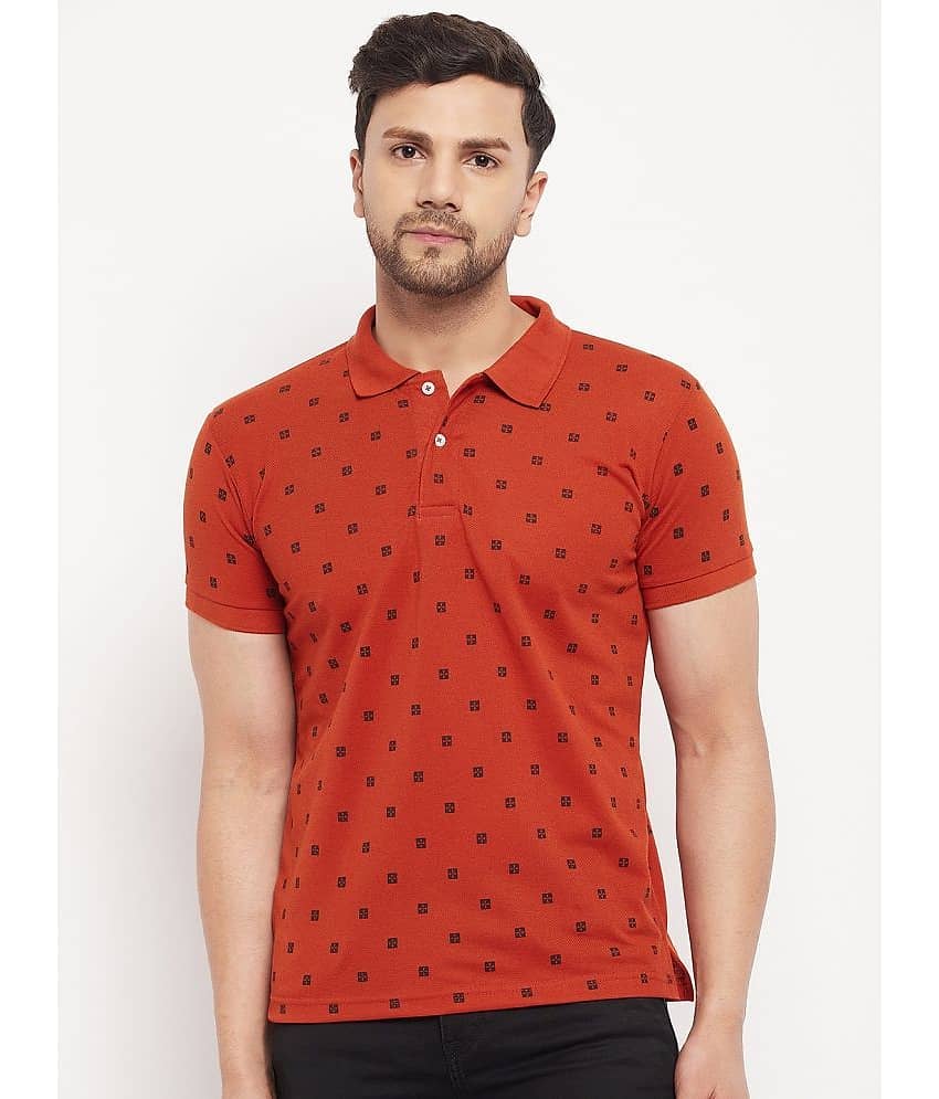 The Million Club Pack of 1 Cotton Blend Regular Fit Printed Half Sleeves Men's Polo T Shirt ( Rust )