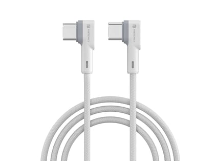 Portronics Konnect L 60W PD Type C to Type C Mobile Charging Cable, 1.2M, Fast Data Sync, Tangle Resistant, TPE+Nylon Braided - White