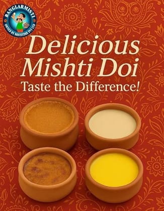 BANGLARMISTI Famous Kolkata Mitha Doi Combo - Bengali Sweets, delightful, flavourful, Mouth Watering, Misti Dahi Pack of Different Taste, 2kg Pack ( (Kheer Doi 500Gram, Misti Doi 500Gram, Aam Dahi 500 Gram, Baked Dahi 500 Gram),